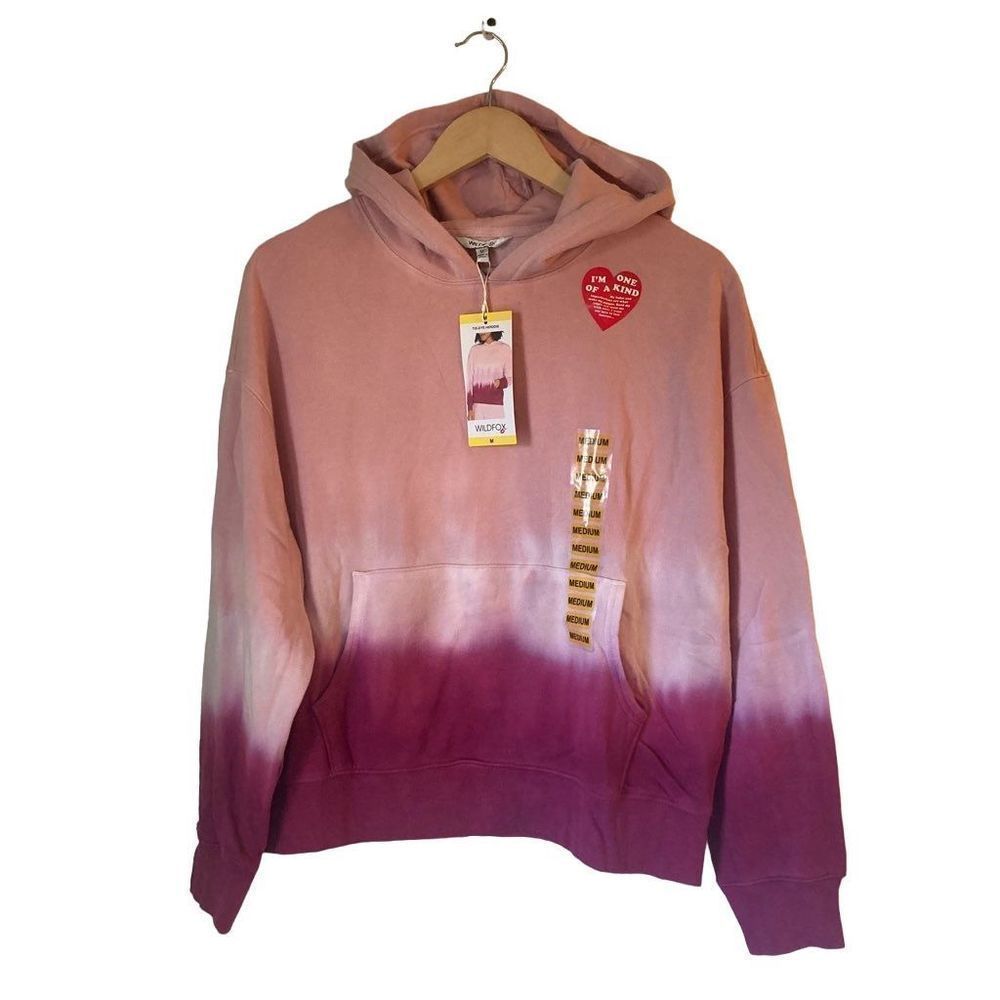 🆕 Wildfox Tie Dye French Terry Hoodie Pullover Pink NWT